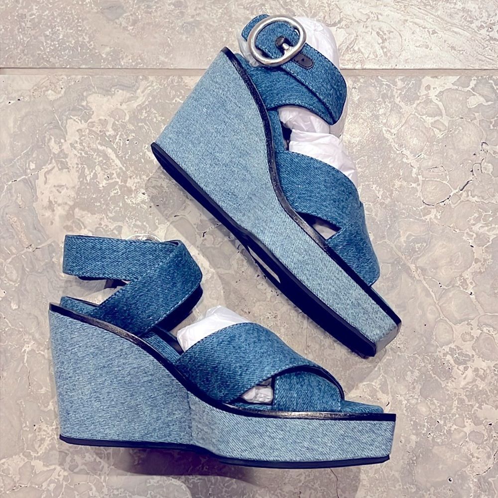 Rag & Bone Santiago Ankle Strap Platform Wedge Sandals Denim, New, Size US 8.5 - Picture 8 of 16